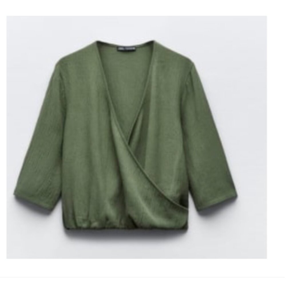 ZARA Textured Surplice Top